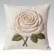 3D Beige Rose Embroidered Pillow - French Luxury Style Sofa Cushion