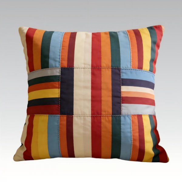 Striped Patchwork Quilted Pillow - Retro Boho Sofa Cushion