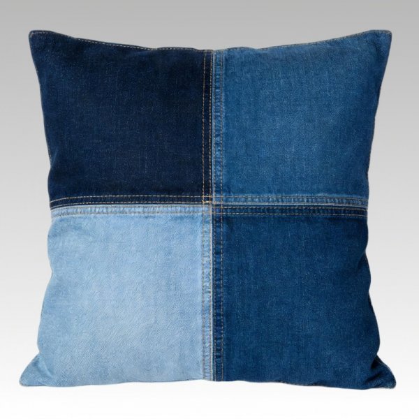 Vintage Denim Patchwork Pillow - Distressed Style Sofa Cushion