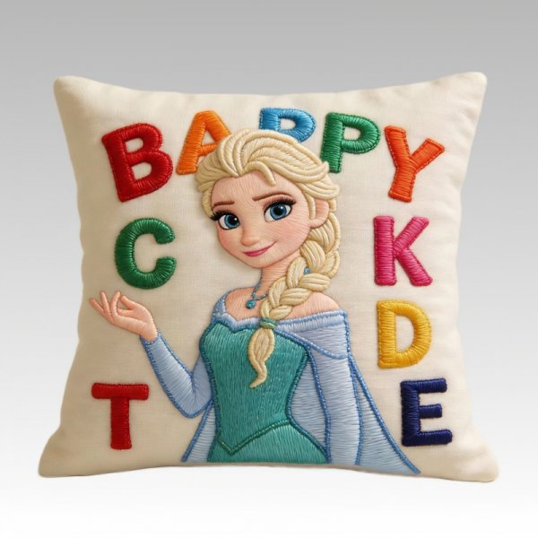 Frozen Elsa “Happy Cake” Embroidered Pillow - Kids’ Decorative Cushion